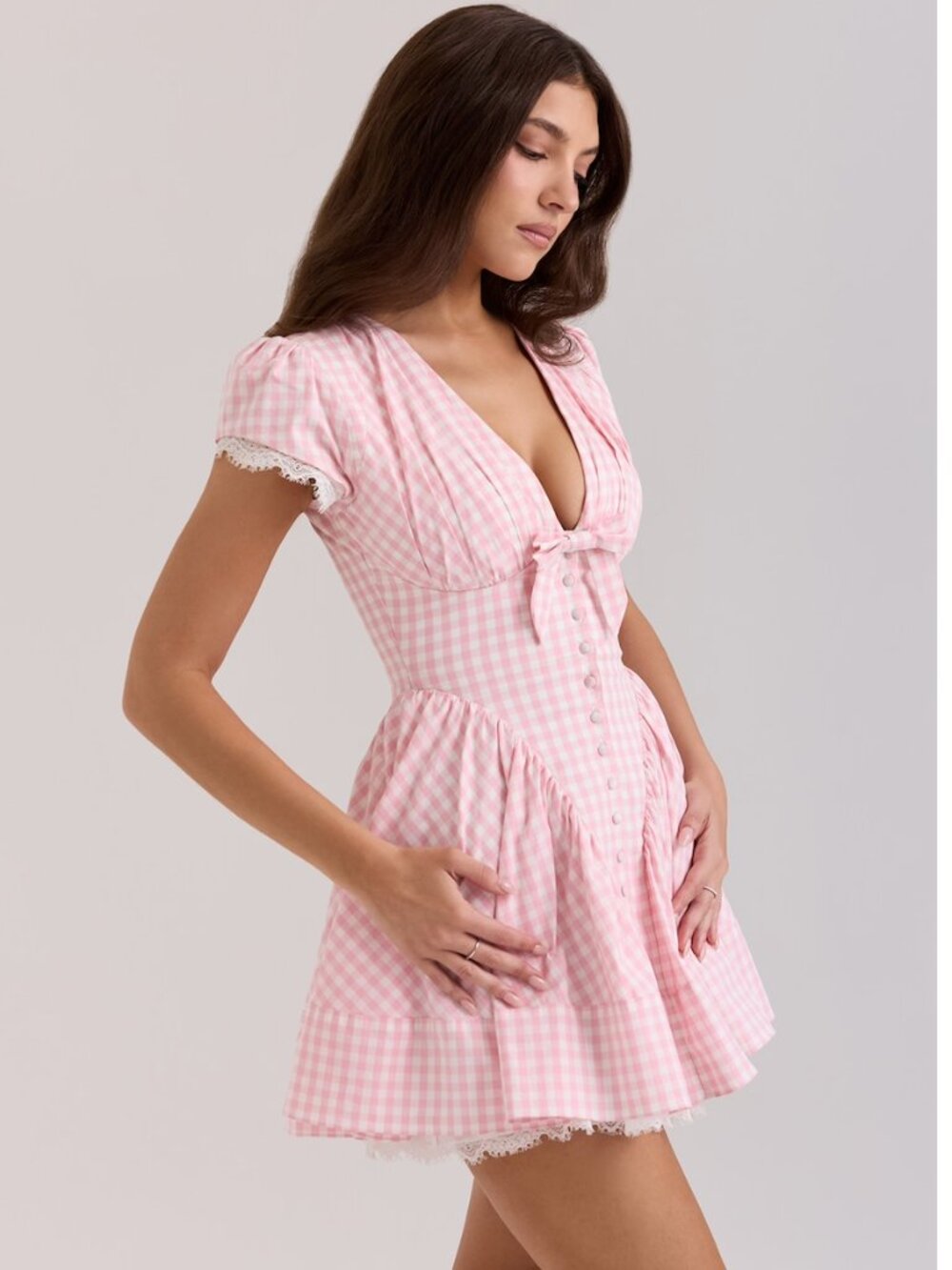 House of CB Emiliana Pink Gingham Cotton Mini Dress Size M Regular Length NWT - Picture 4 of 13